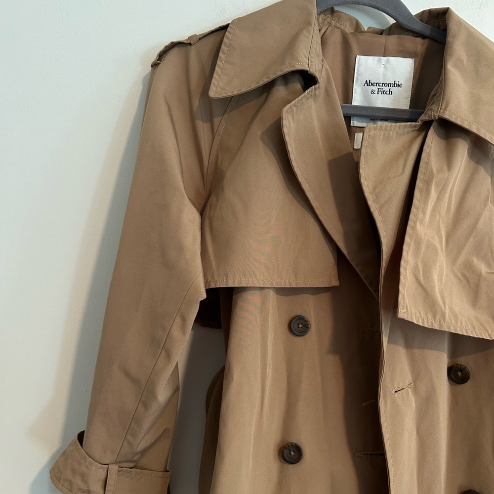 Abercrombie & Fitch Classic Trench Coat Wind Water Resistant Sz Small Camel Tan - Picture 4 of 9
